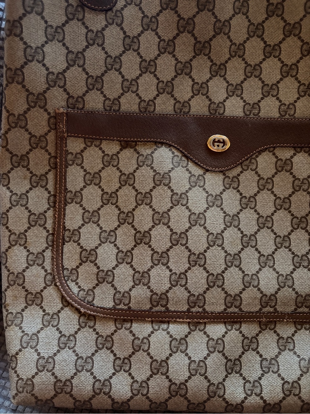 Gucci Beige Brown GG Canvas Tote with Green-Red Stripe Handles - Picture 10 of 13